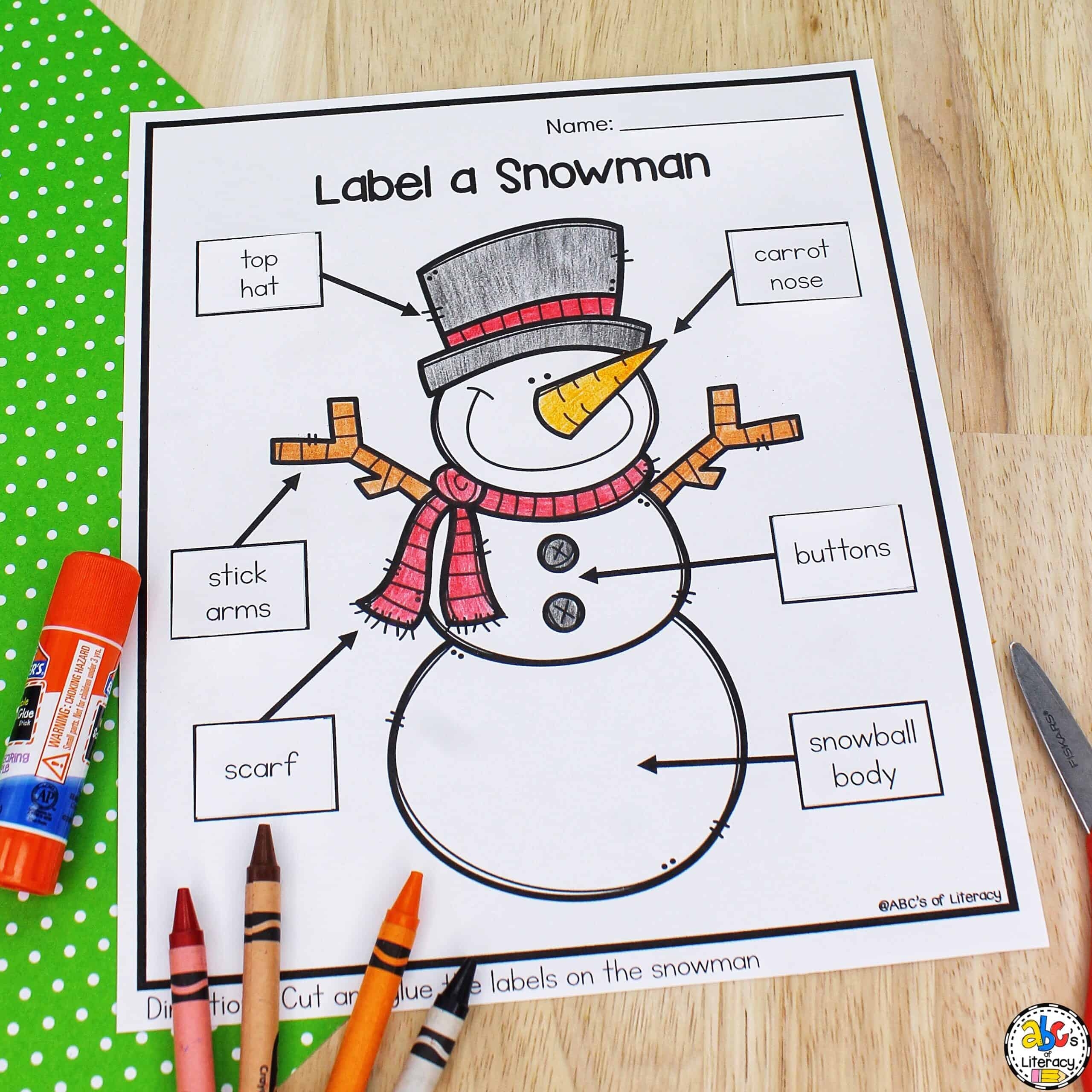 Label A Snowman Cut And Paste Preschool Worksheet