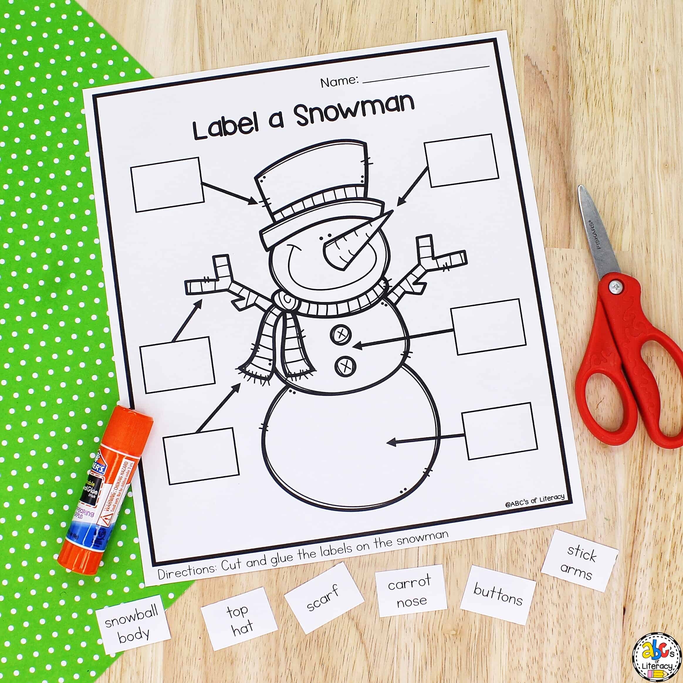 Label A Snowman Cut And Paste Preschool Worksheet