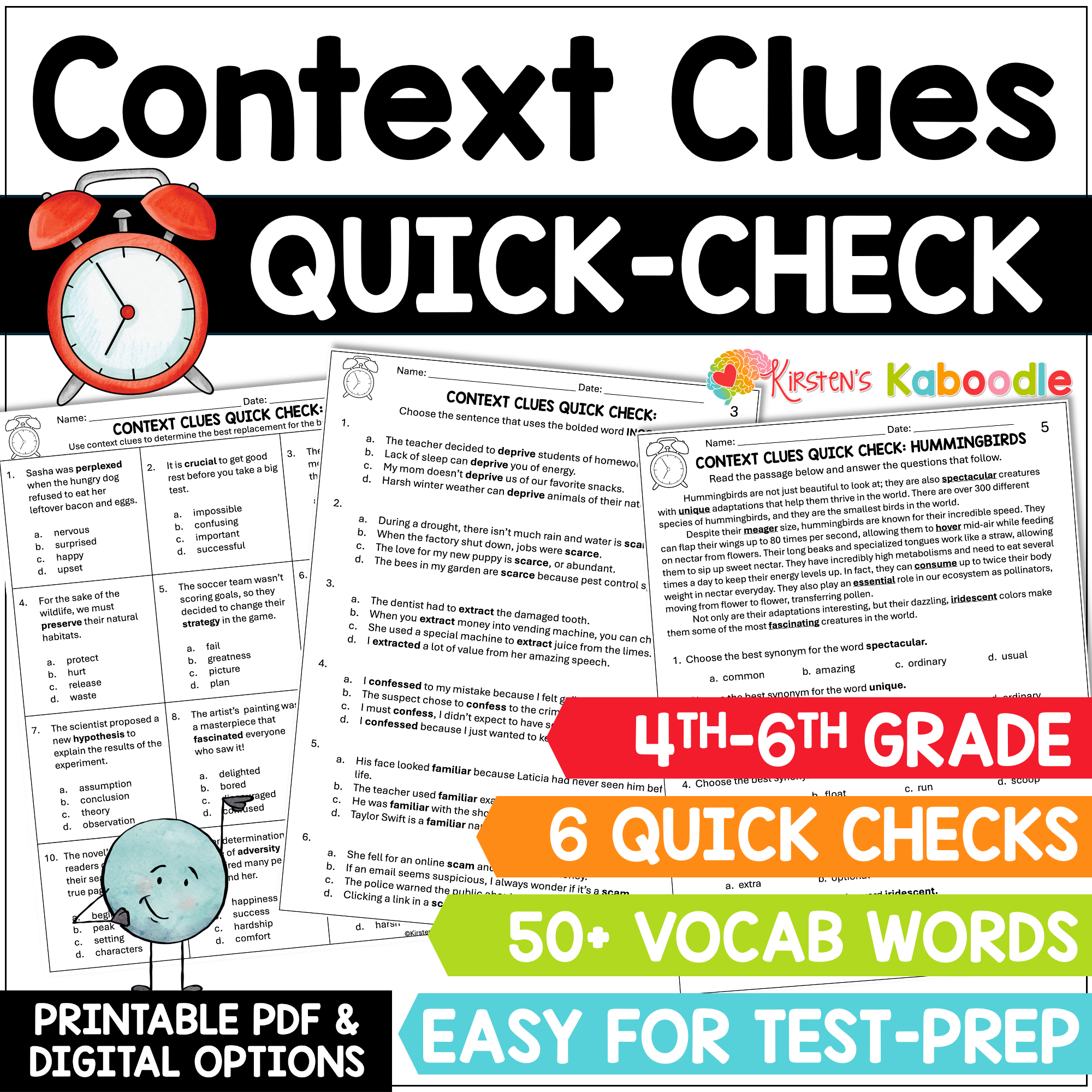 Language Arts Quick Checks BUNDLE Test Prep Worksheets