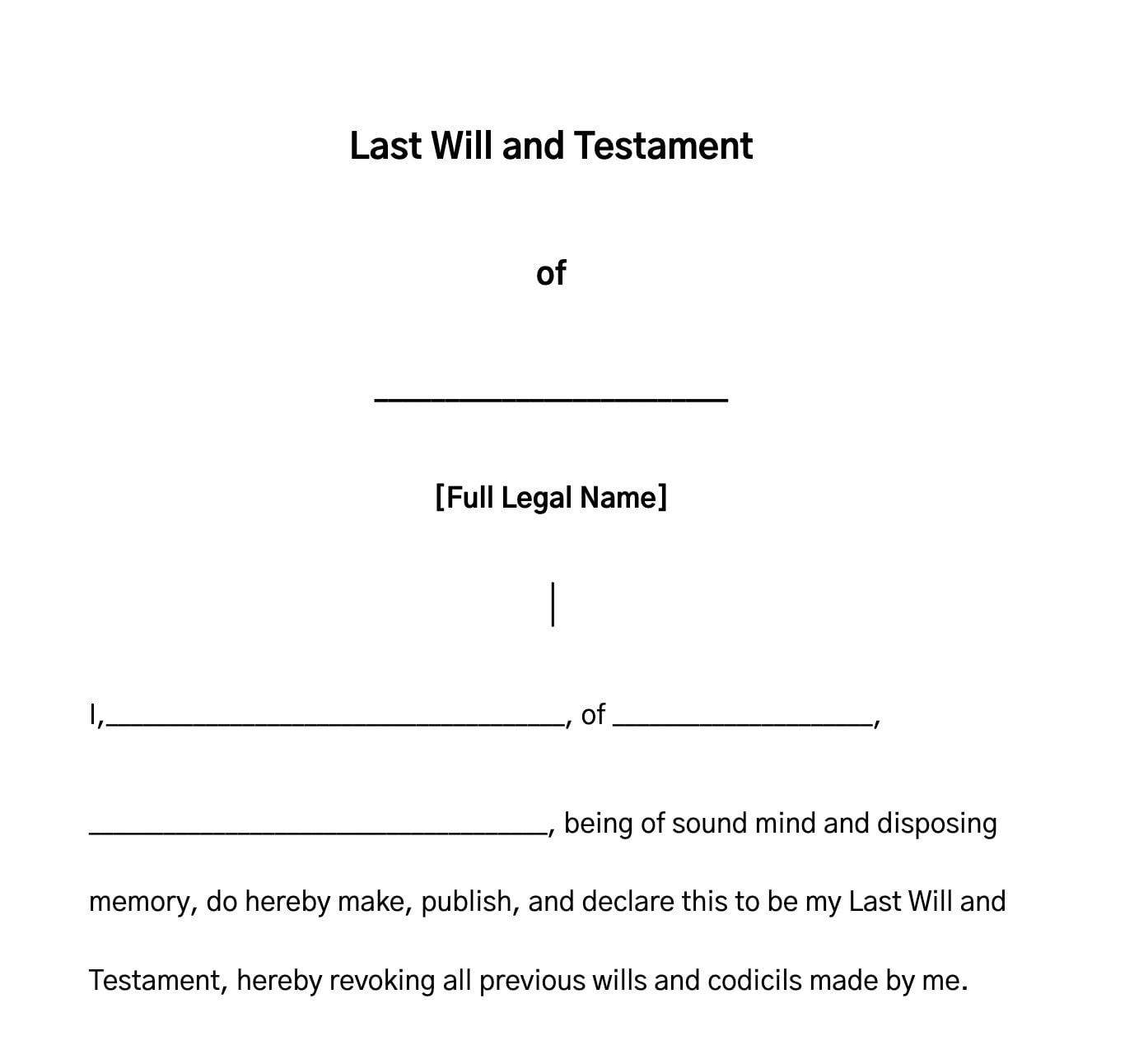 Last Will And Testament Template Last Will And Testament Last 