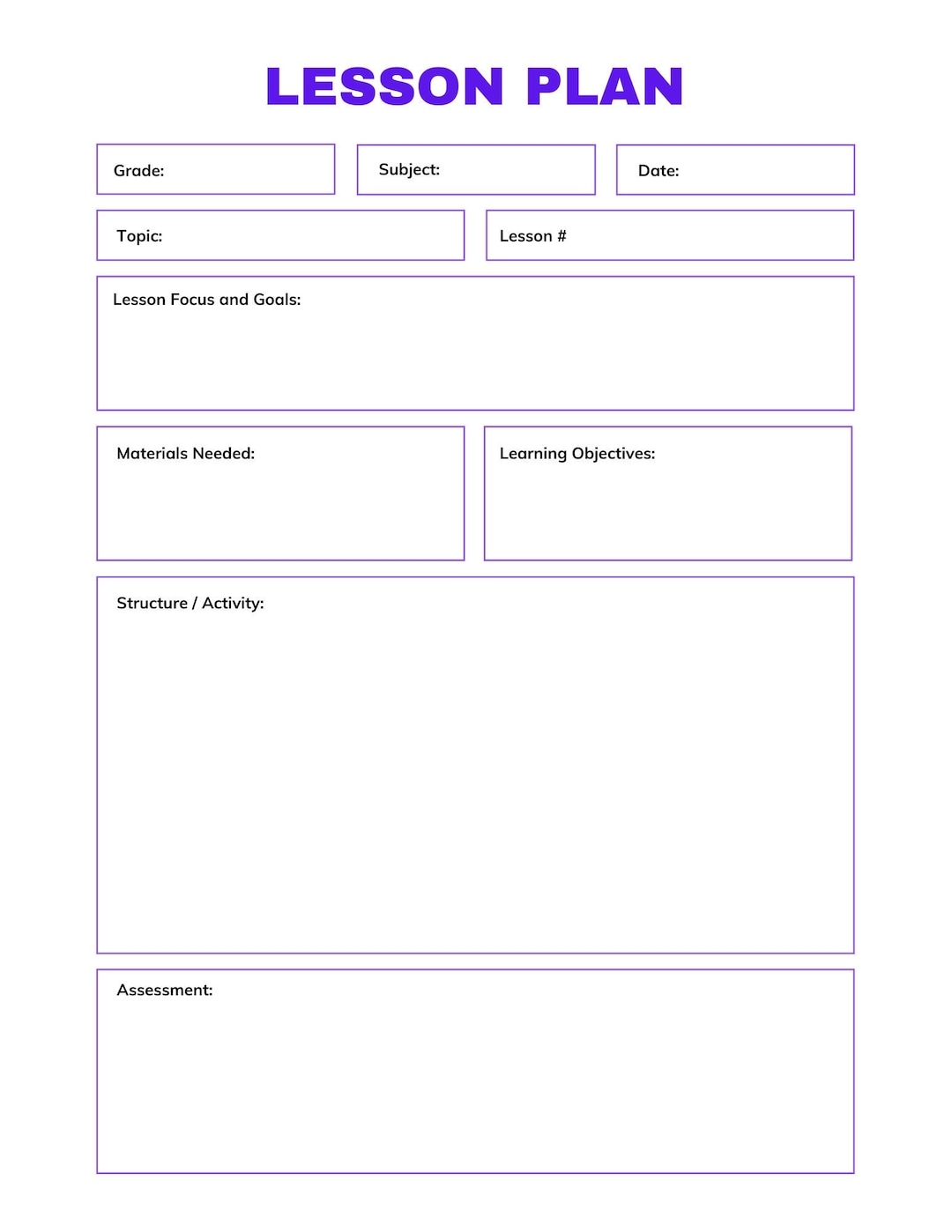 Lesson Plan Template For Educators digital Printable Etsy