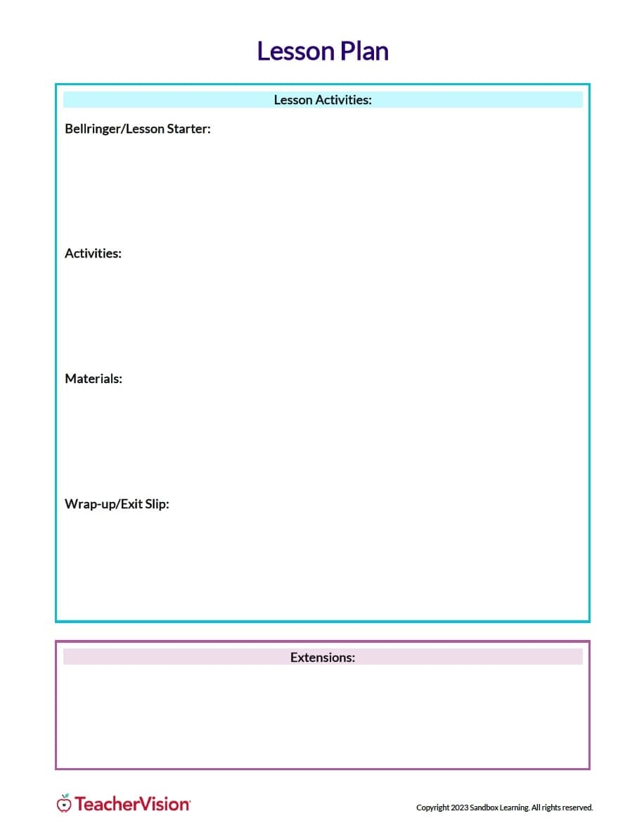 Lesson Plan Template PDF Lesson Planning TeacherVision Worksheets Library