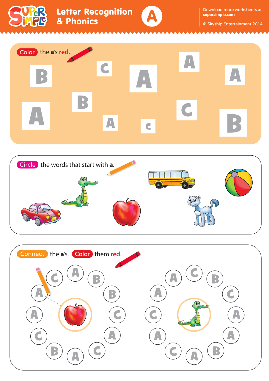 Letter Recognition U0026 Phonics Worksheet A Uppercase Super Simple