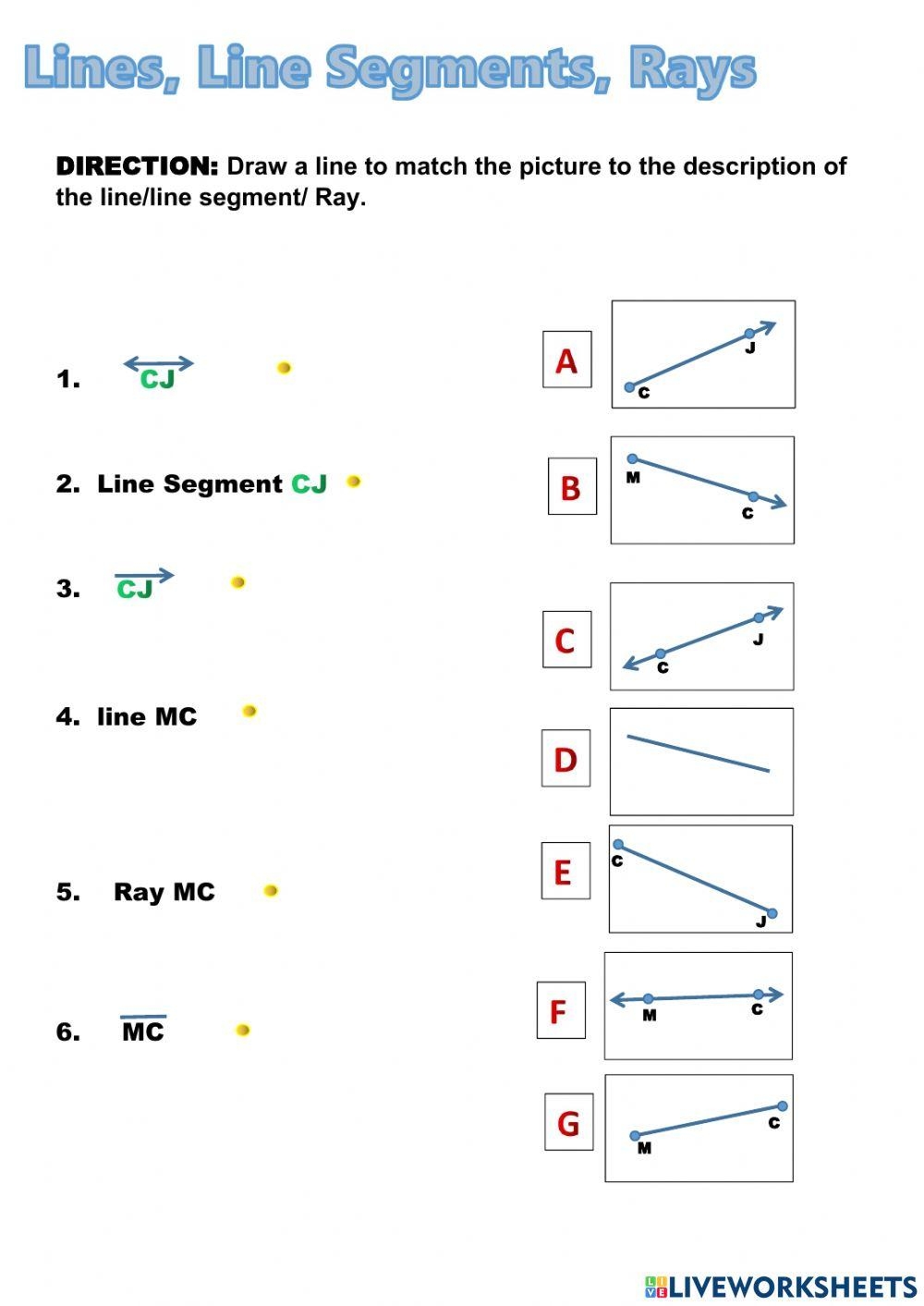 Line Line Segment Ray Worksheet Live Worksheets Worksheets Library