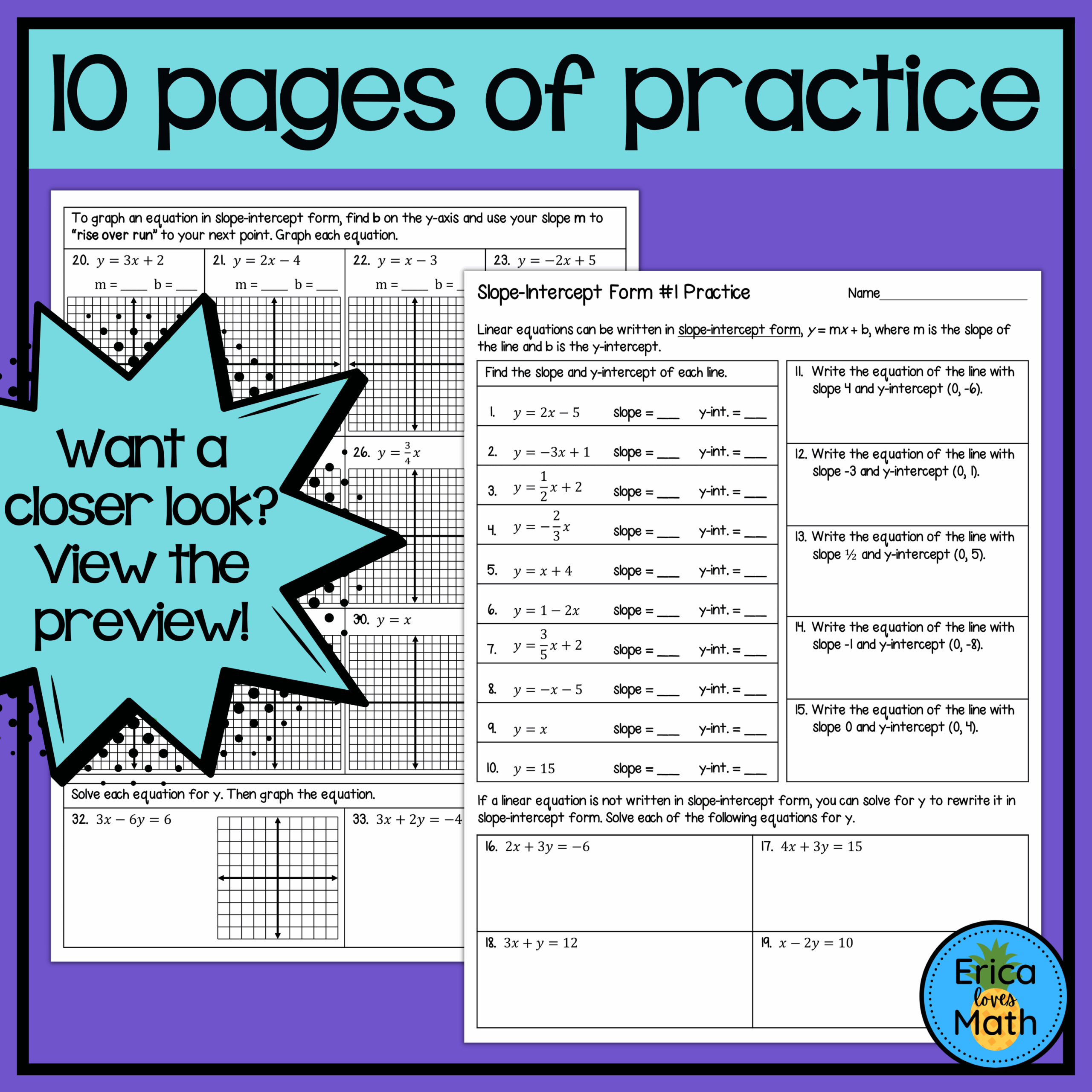Linear Equations Worksheets Graphing Equations In Slope 