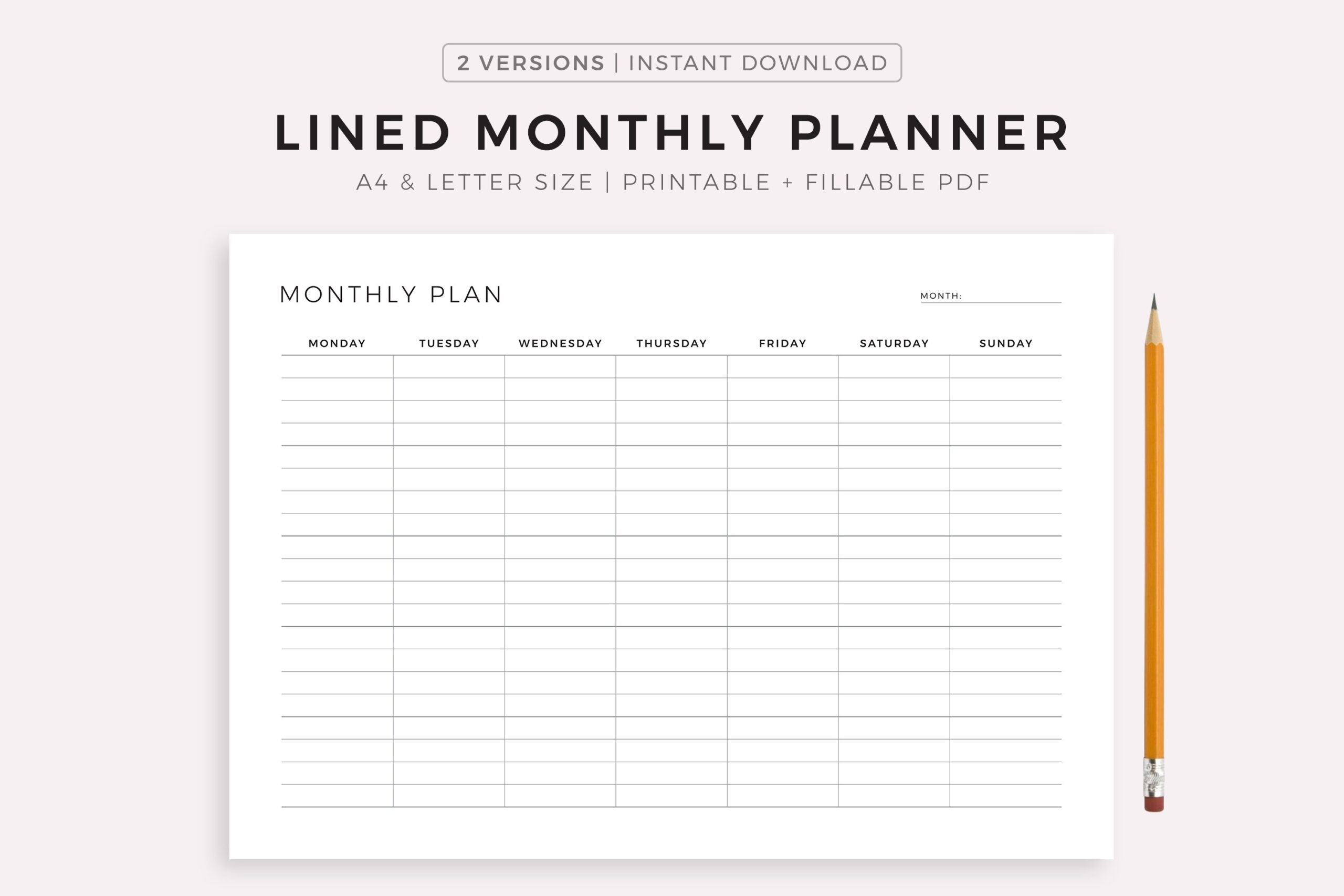 Blank Lined Monthly Planner Free Printable