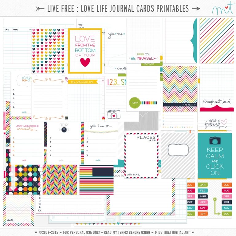 Live Free Love Life 73 FREE Printable Journal Cards Miss Tiina Tina Raparanta