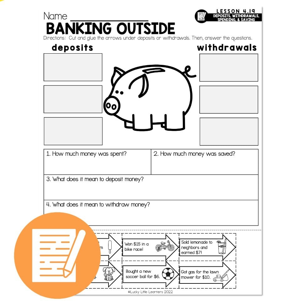 Lucky To Learn Math Deposits Withdrawals Saving Spending Lesson 4 19 Independent Practice Banking Outside Lucky Little Learners