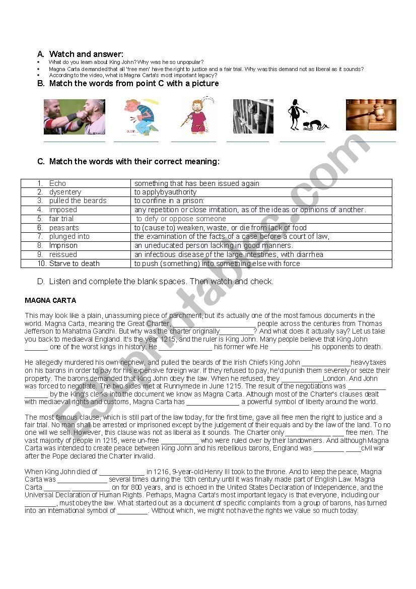 Magna Carta ESL Worksheet By Sweet honey