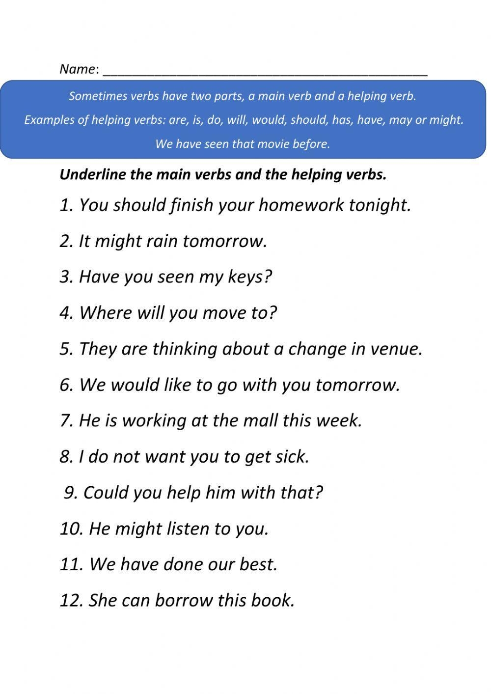 Free Printable Worksheets On Helping Verbs Free Printable Worksheets On Helping Verbs
