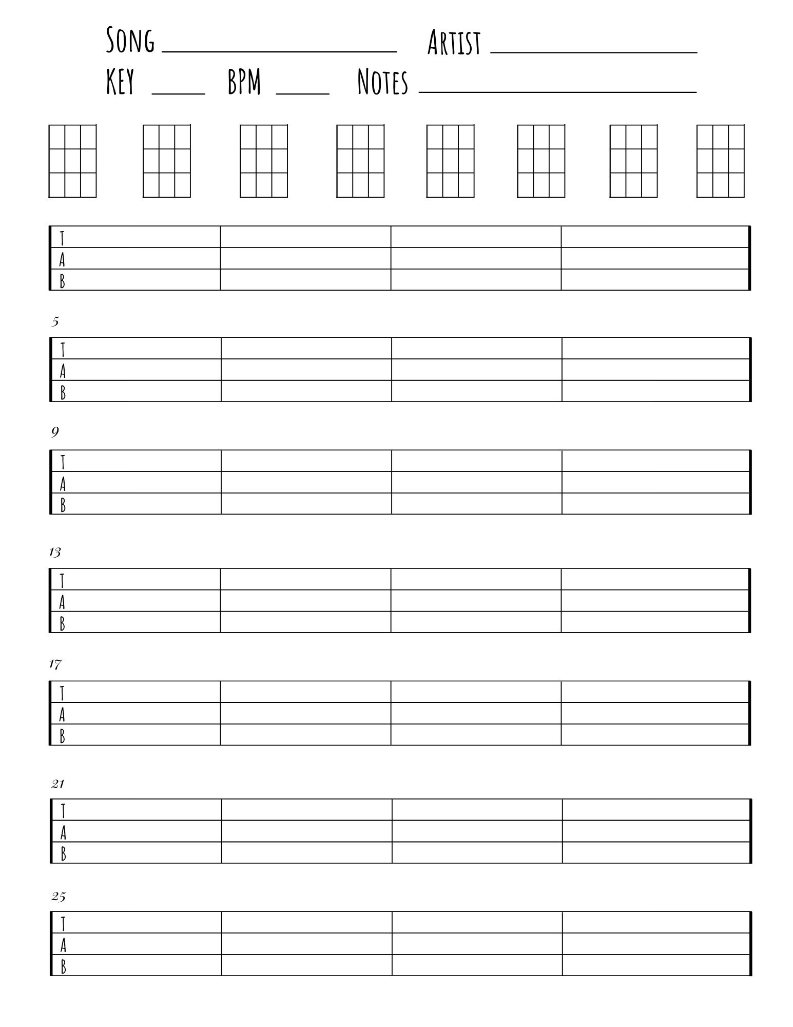Mandolin Blank Tabs U0026 Chords Chart instant Download Blank Sheet 