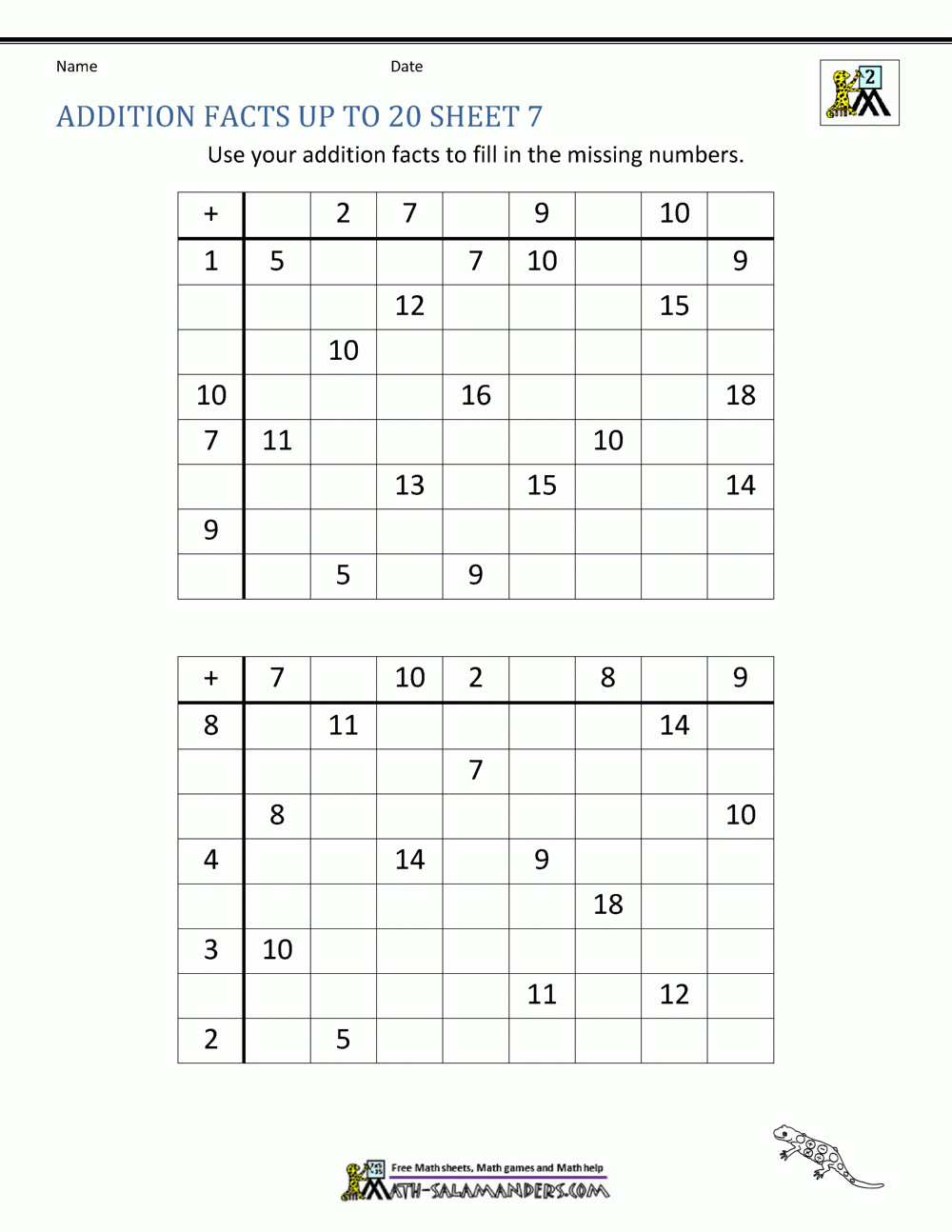 Free Printable Turn Around Facts Worksheets