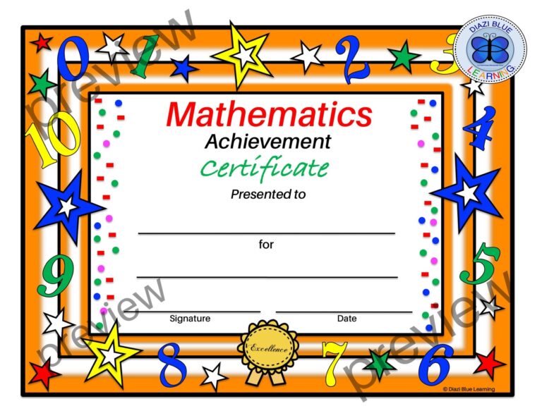 Math Certificate PDF Math Certificate PDF Math Award Editable Worksheets Library