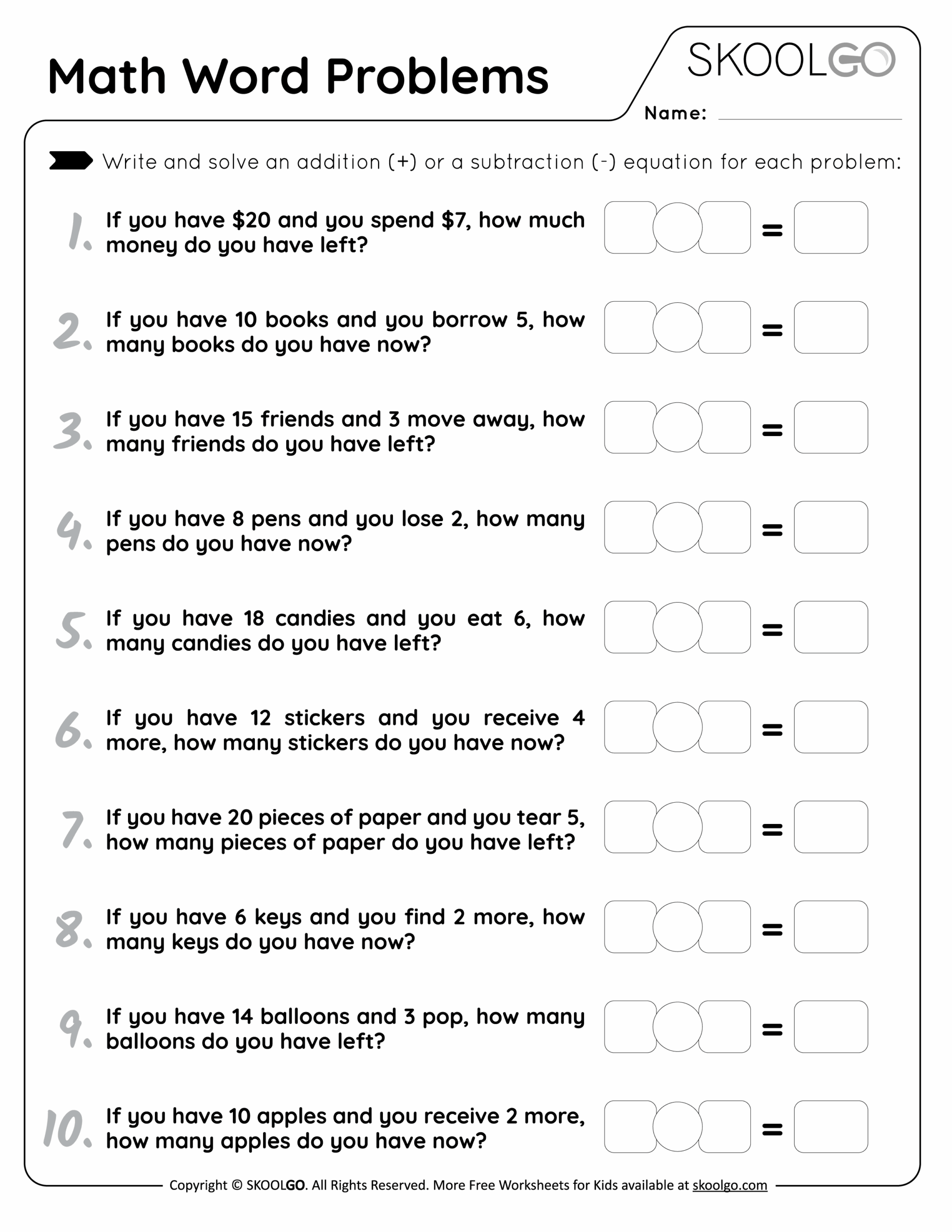 Math Word Problems Free Worksheet For Kids SKOOLGO Worksheets Library