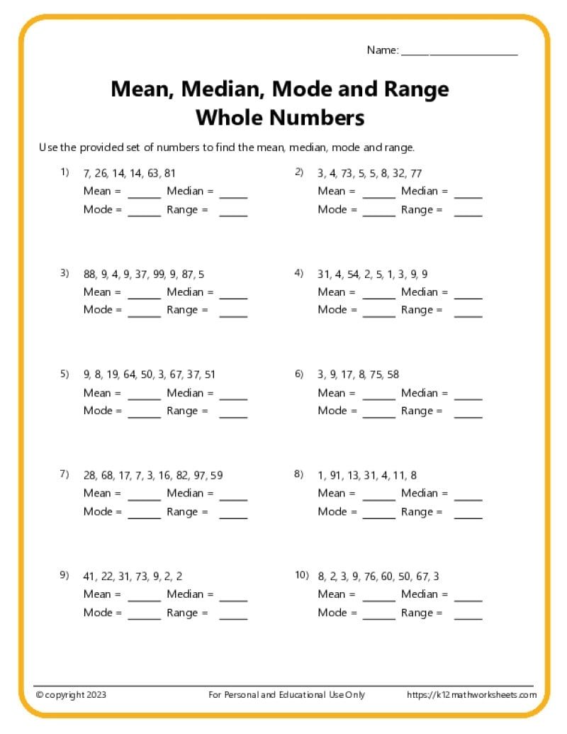 Mean Median Mode U0026 Range Worksheets