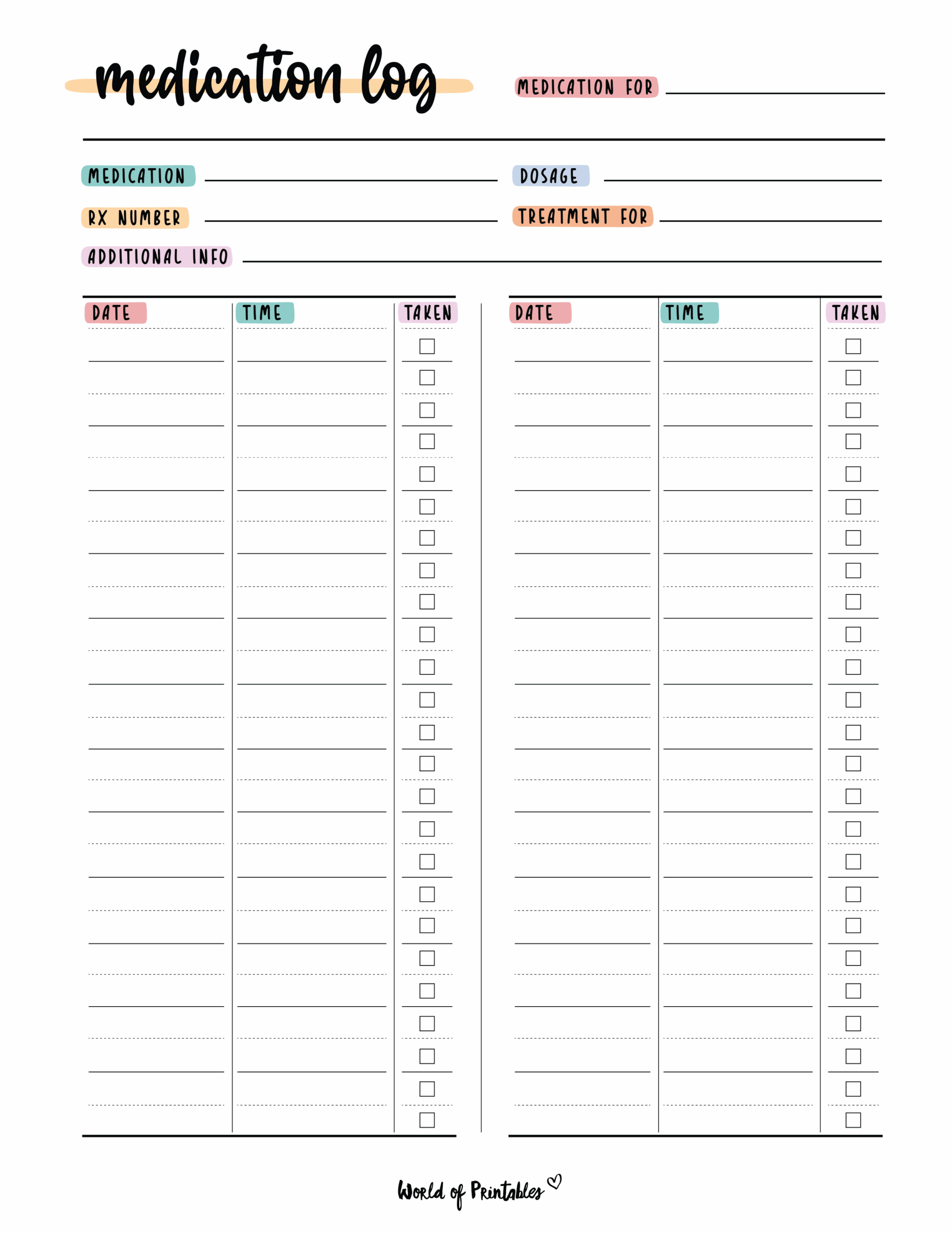 Blank Free Printable Daily Medication Log
