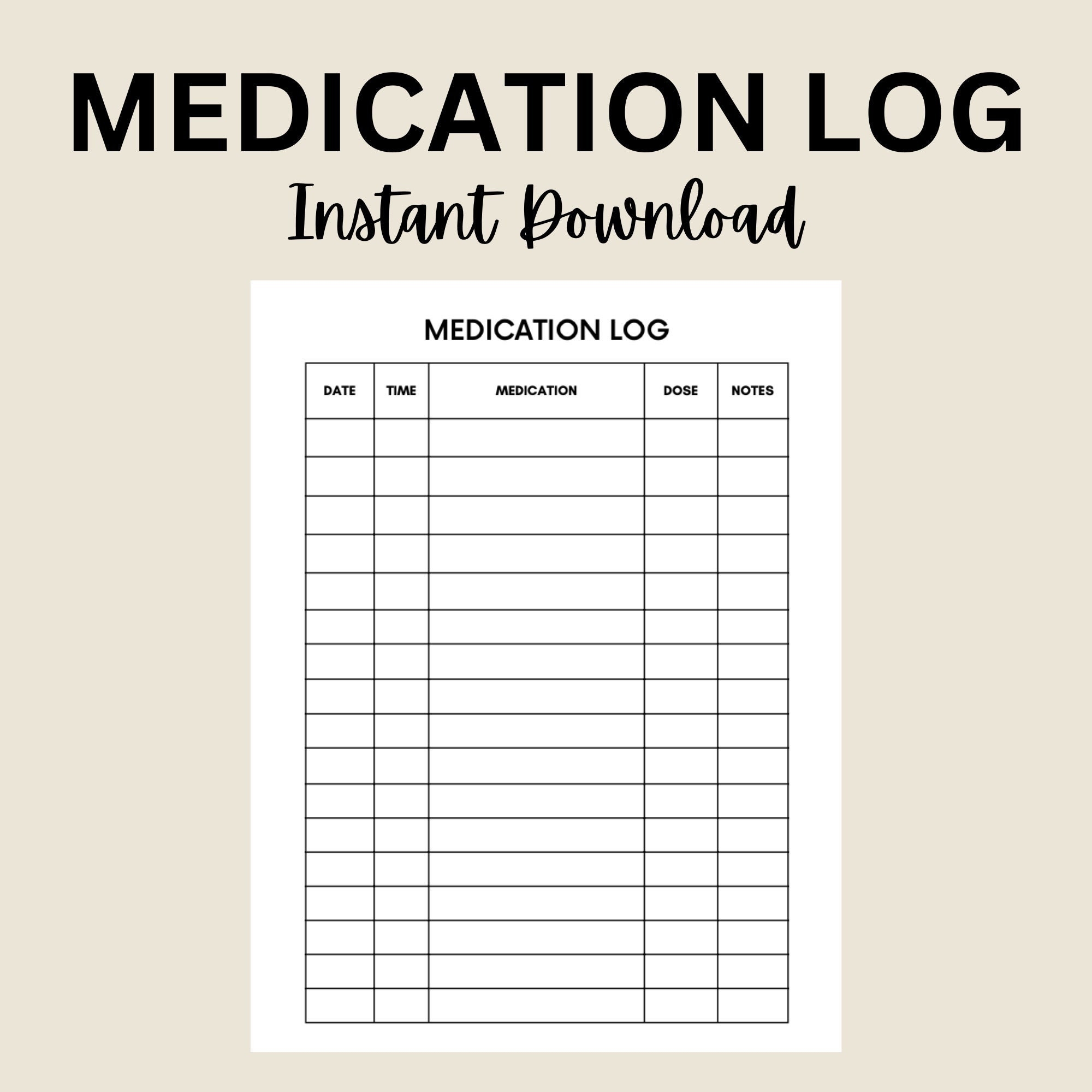Medication Log Printable Medication Tracker Medication Chart Daily Medication Log Report Schedule Medication List Template Planner PDF