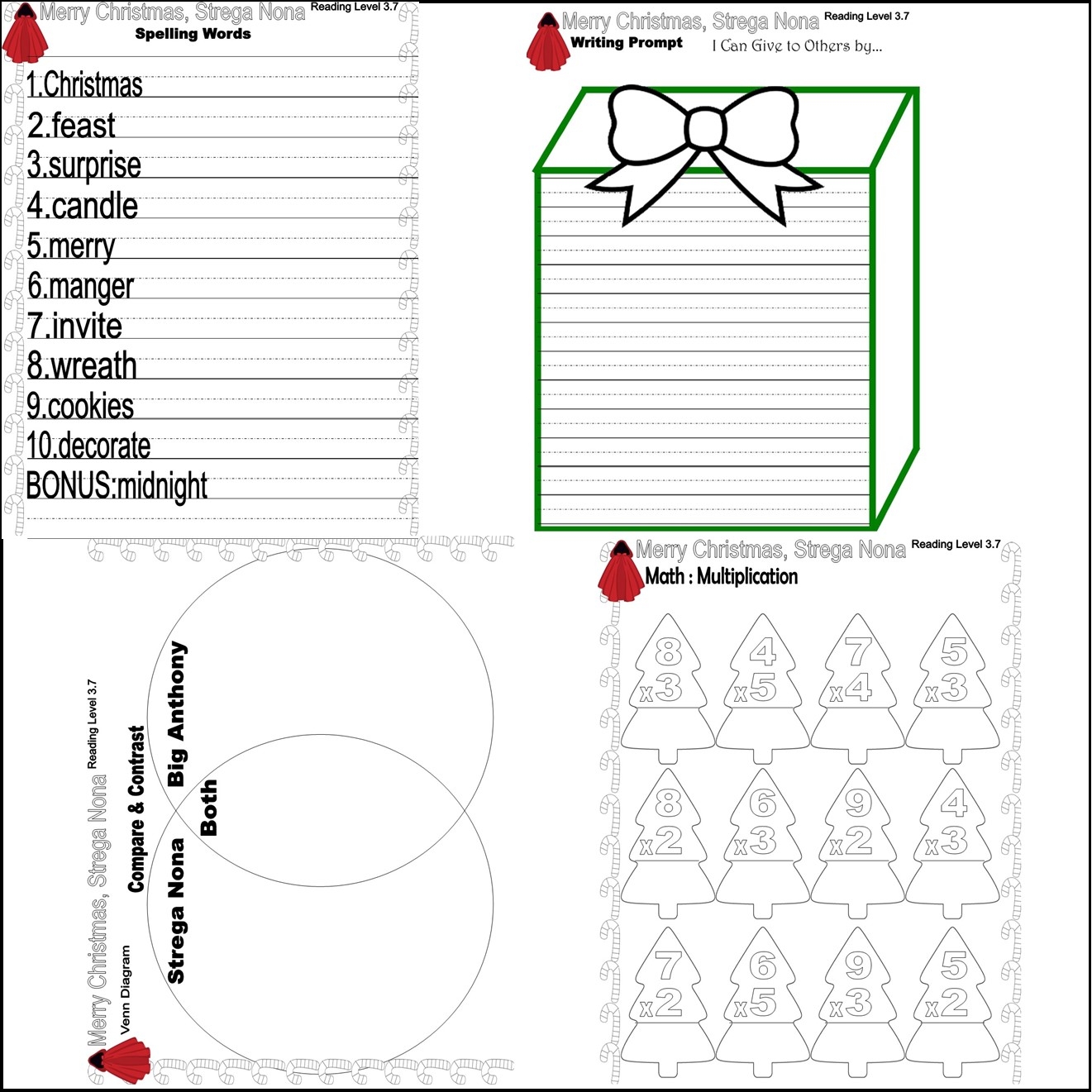 Merry Christmas Strega Nona Reading Comprehension Book Study Literacy Quiz Fun Worksheets Classful