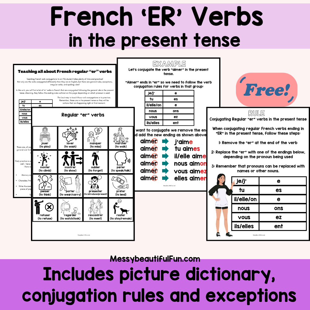 Messy Beautiful Fun Free French ER Verbs Unit And Worksheets