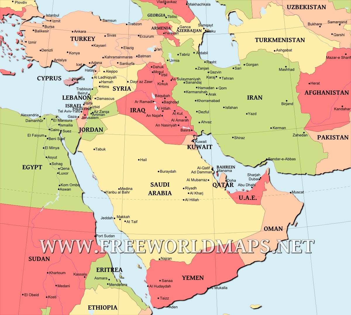 Middle East Map Freeworldmaps Middle East Map Freeworldmaps