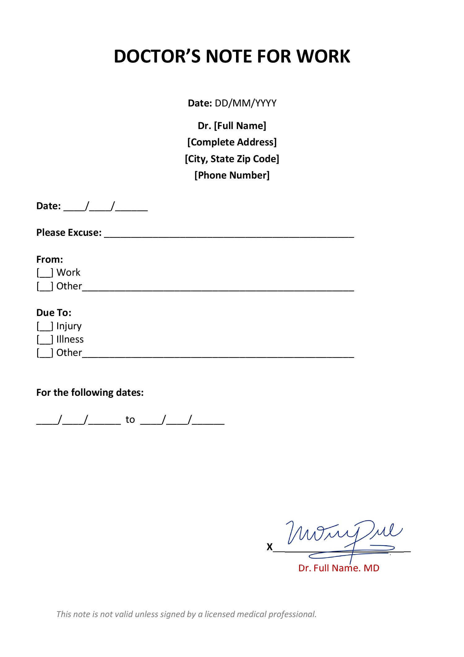 Minimal Doctor s Note Template For Work Word Google Docs PDF Highfile Minimal Doctor s Note Template For Work Word Google Docs PDF Highfile
