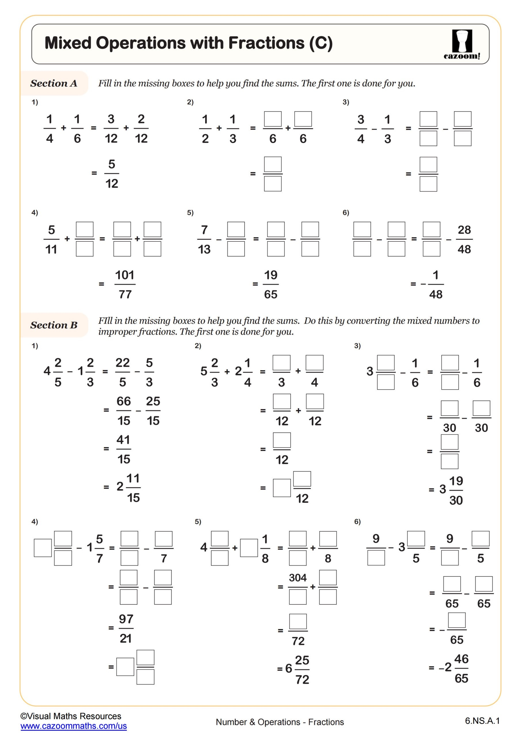 Mixed Operations With Fractions Worksheet Fun And Engaging 6th Grade PDF Worksheets
