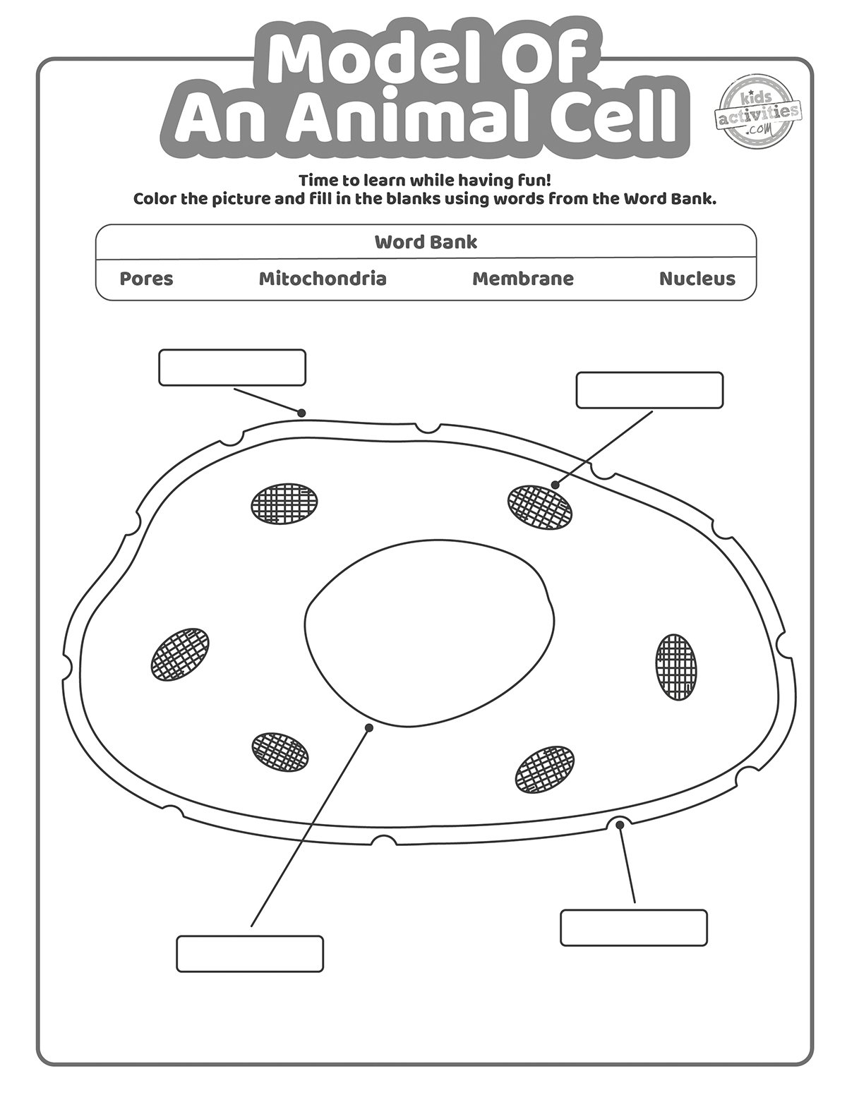 Model Of An Animal Cell Coloring Pages Kids Activities Blog