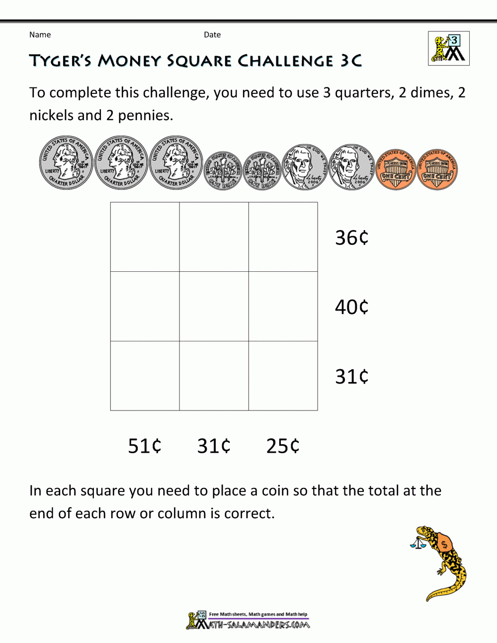 Money Worksheets 3rd Grade Money Challenges