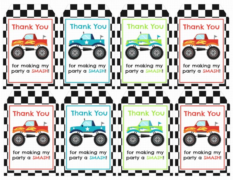 Monster Truck Favor Tag Printable Digital Download 