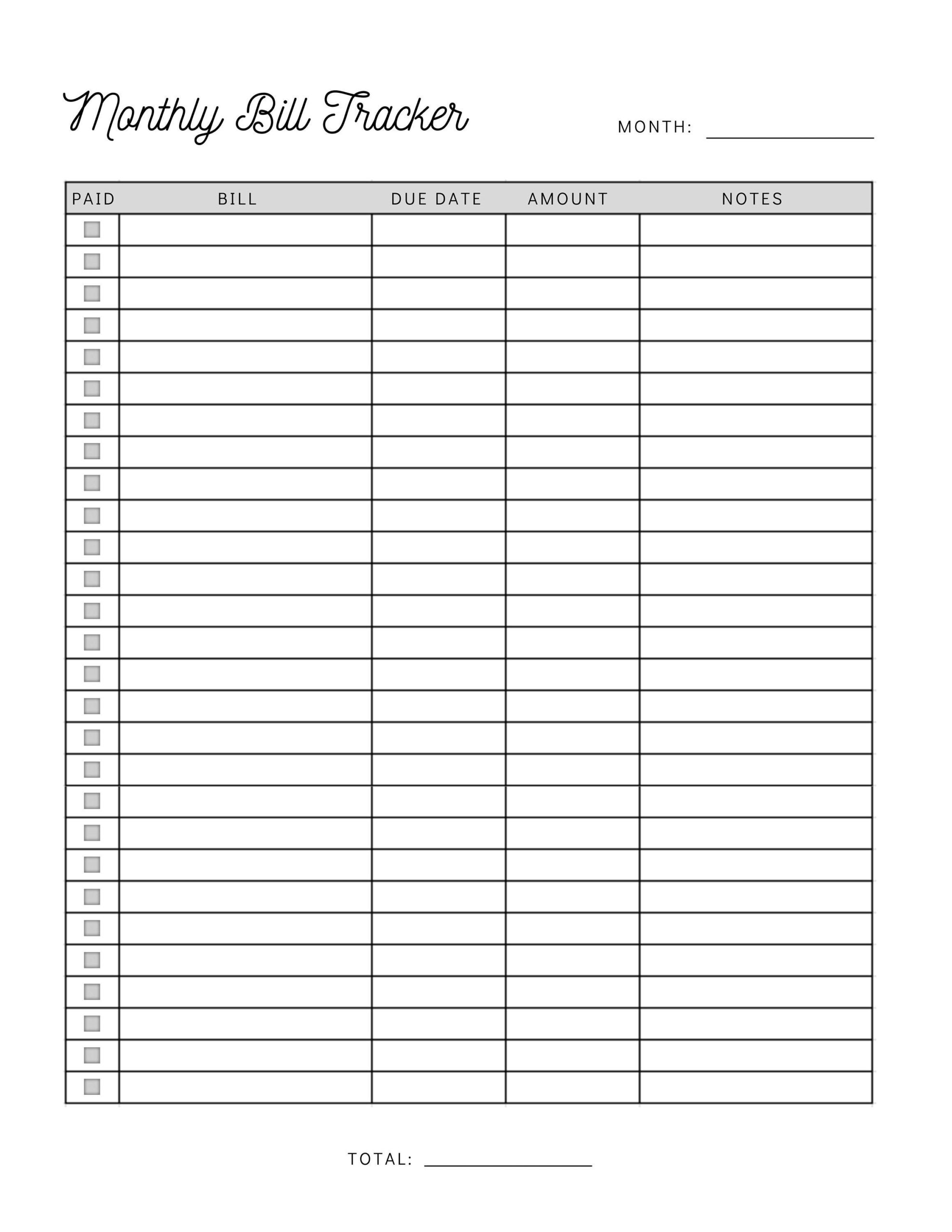 Monthly Bill Payment Tracker Printable Bill Pay Checklist Organizer Bill Log Planner Instant Download