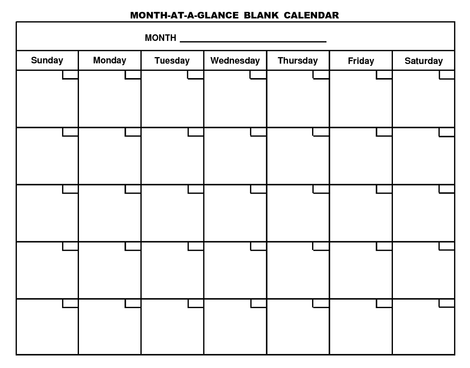 Monthly Blank Calendar Printable