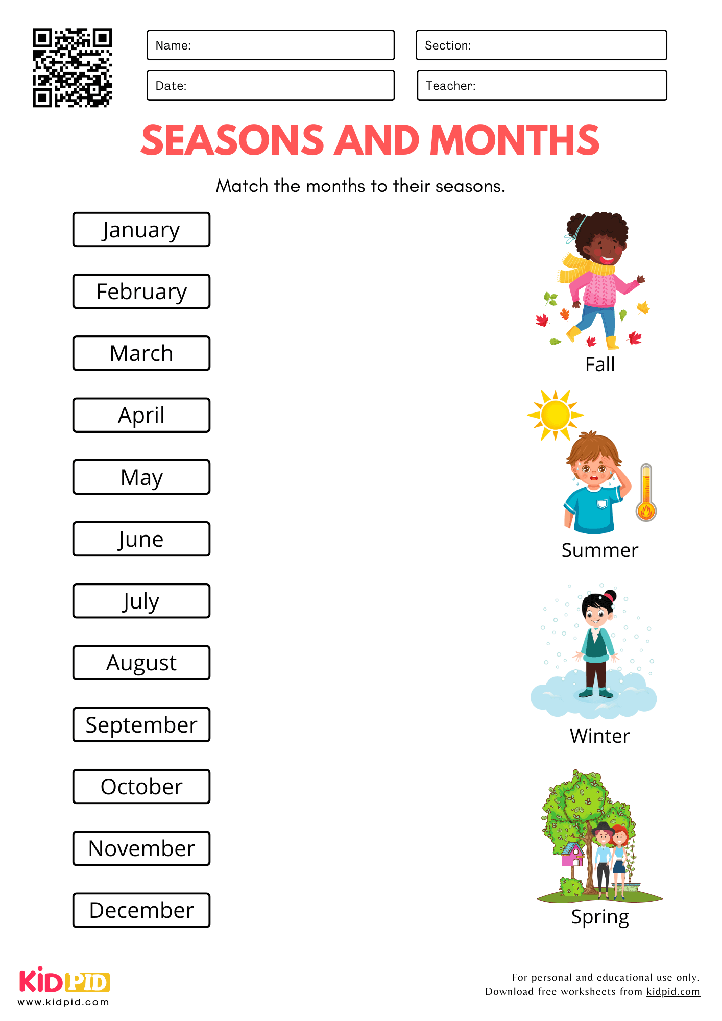 Free Printable Seasons Worksheet For Kindergarten