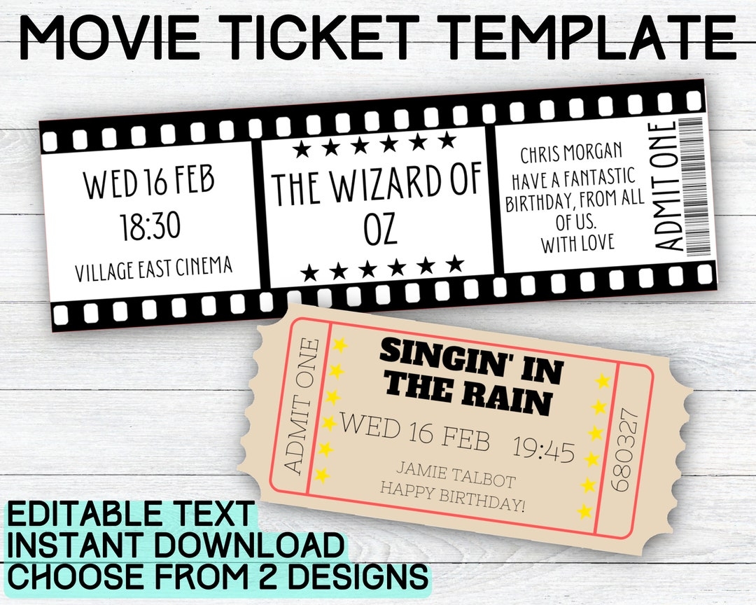 Movie Ticket Template Printable Cinema Gift Ticket Surprise Movie Night Ticket Indoor Cinema Personalized Invite Birthday Gift Etsy UK Movie Ticket Template Printable Cinema Gift Ticket Surprise Movie Night Ticket Indoor Cinema Personalized Invite Birthday Gift Etsy UK