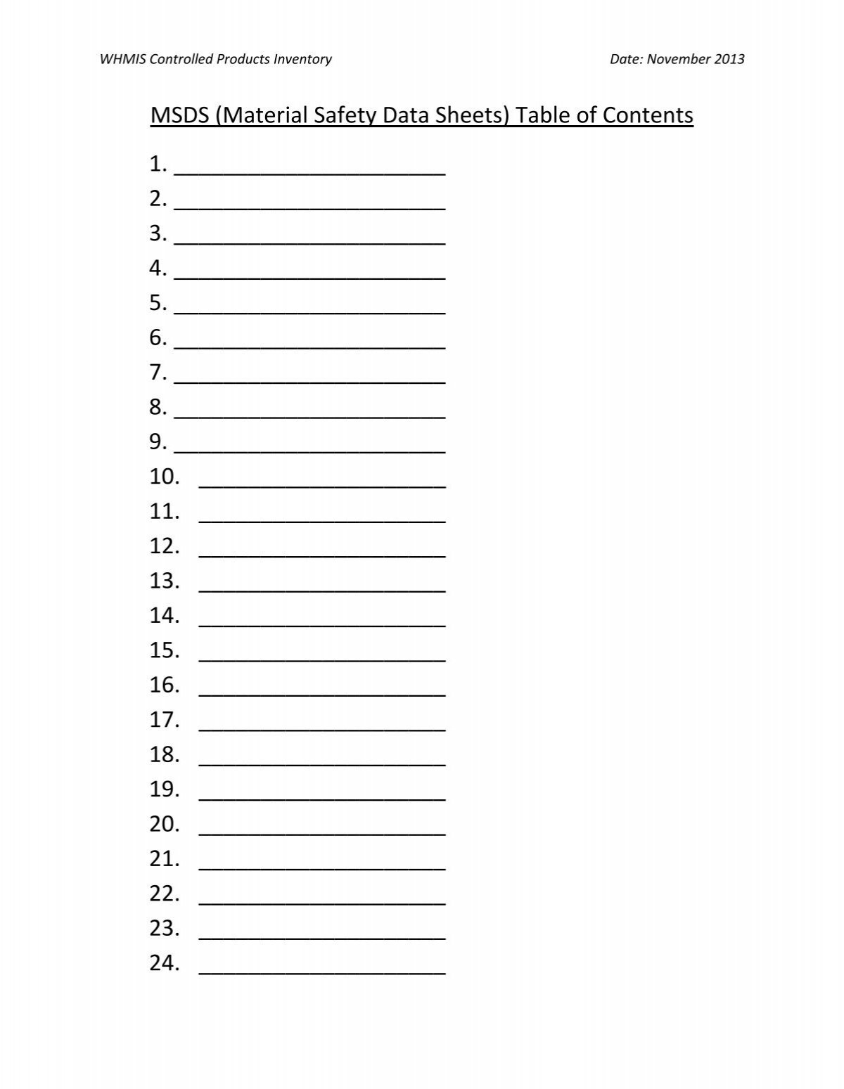 Free Printable Blank Msds Sheets