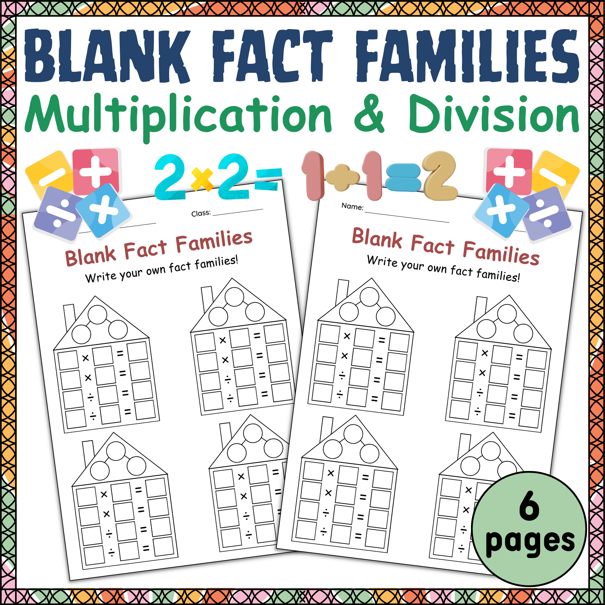 Multiplication And Division Blank Fact Families Houses Worksheets 