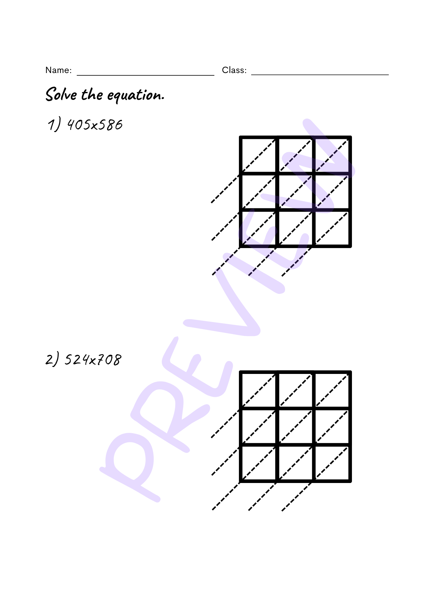 Free Printable Blank Lattice Multiplication Grids