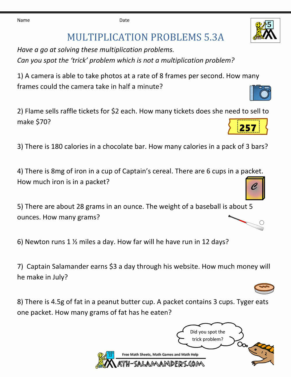 Multiplication Problems Printable 5th Grade