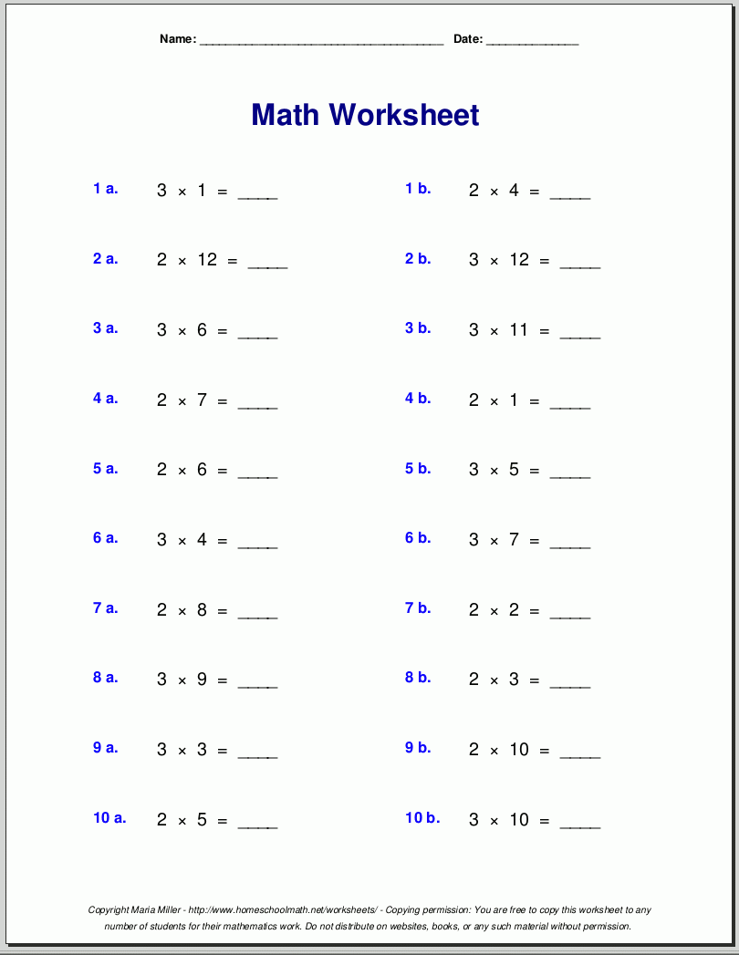 Free Printable Worksheets Multiplication Tables