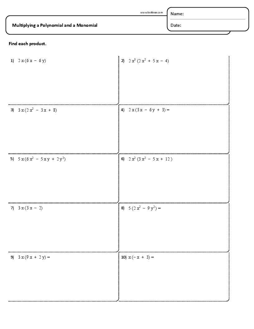 Free Printable Worksheets On Multiplying Polynomials