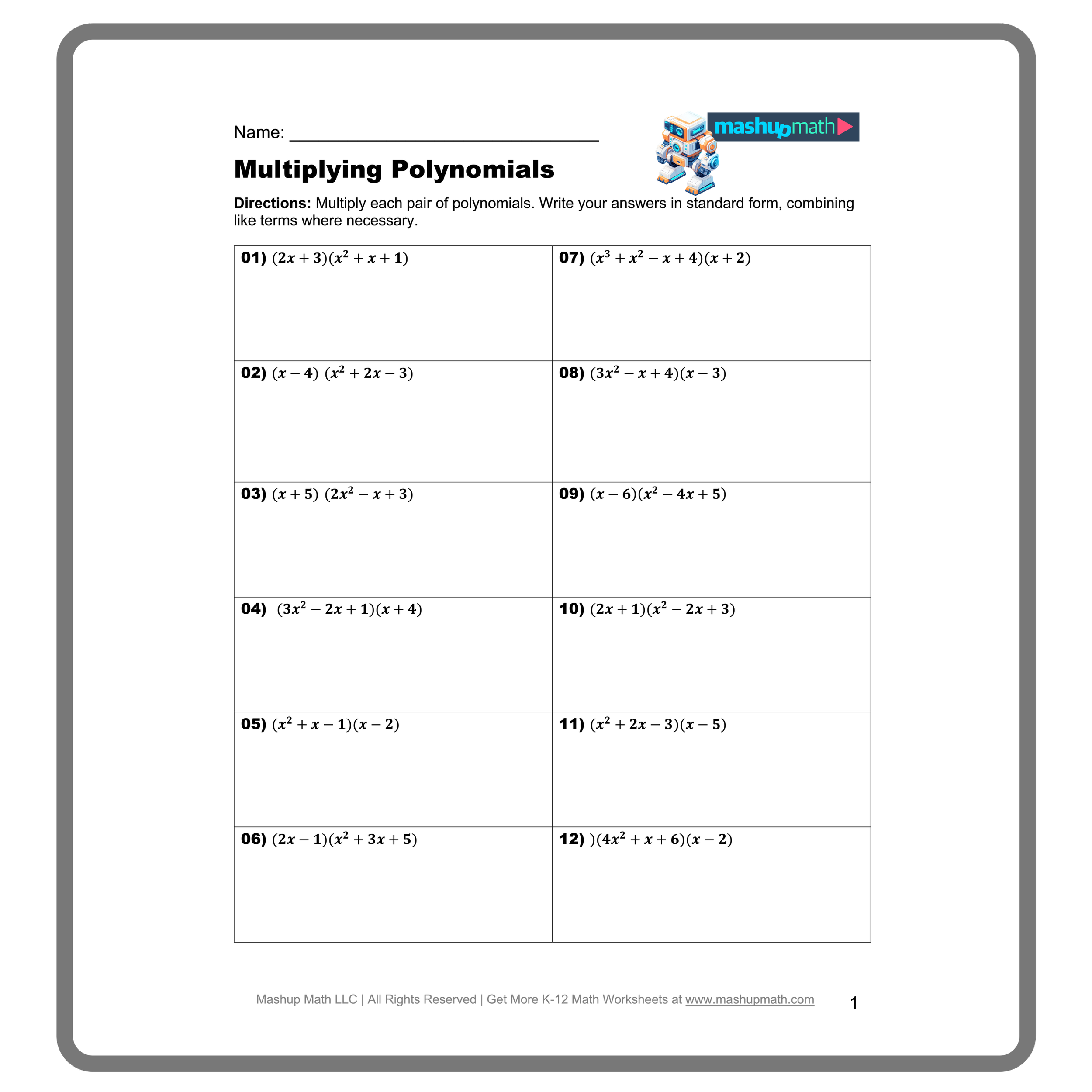 Multiplying Polynomials Worksheets Printable With Answers Mashup 