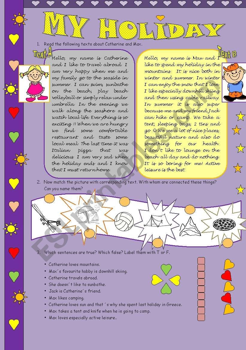 Vacation Reading Comprehension Worksheets