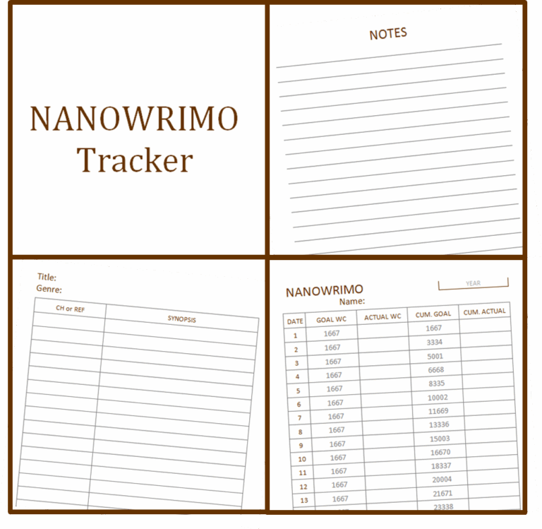 My Life All In One Place Download A Free NaNoWriMo Tracker Printable