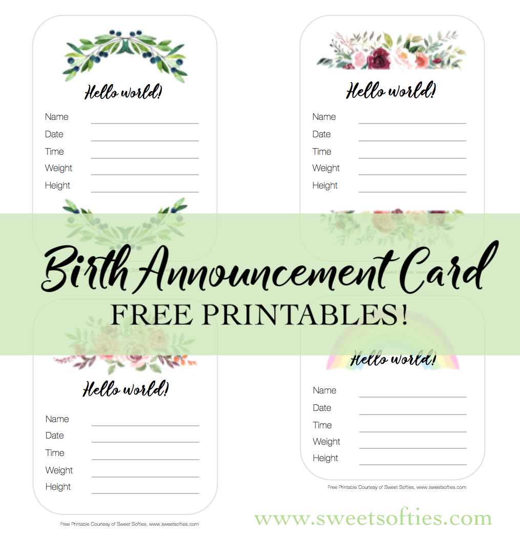 Newborn Baby Birth Announcement Cards FREE Printables Sweet Softies