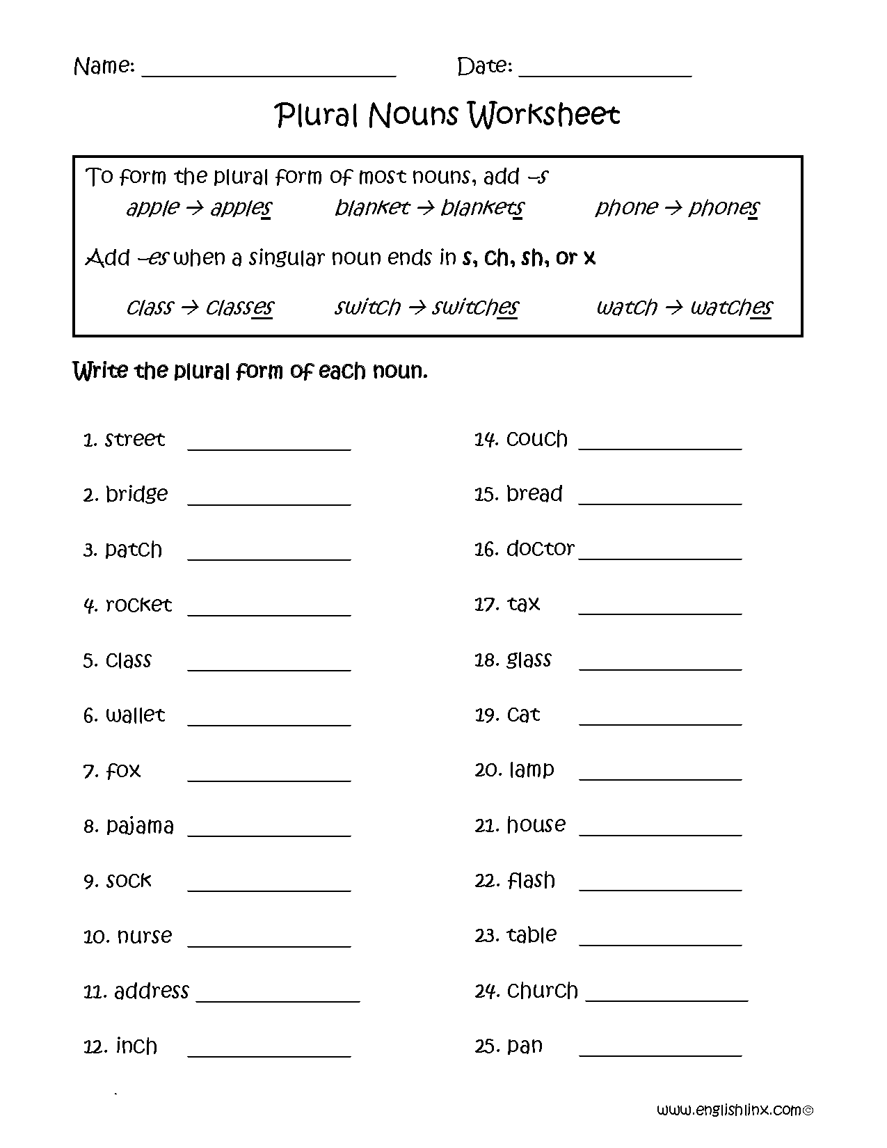 Free Printable Singular And Plural Worksheets