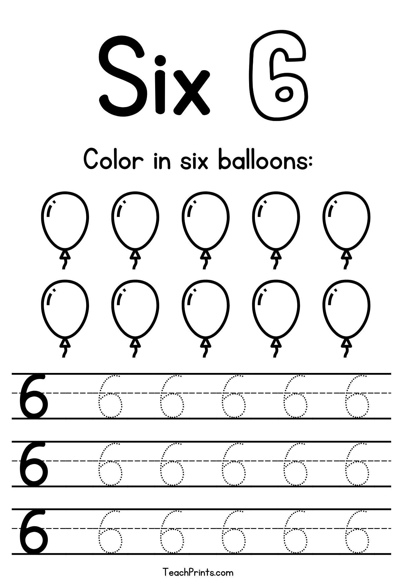 Number 6 Tracing Worksheets Free Printables Teach Prints
