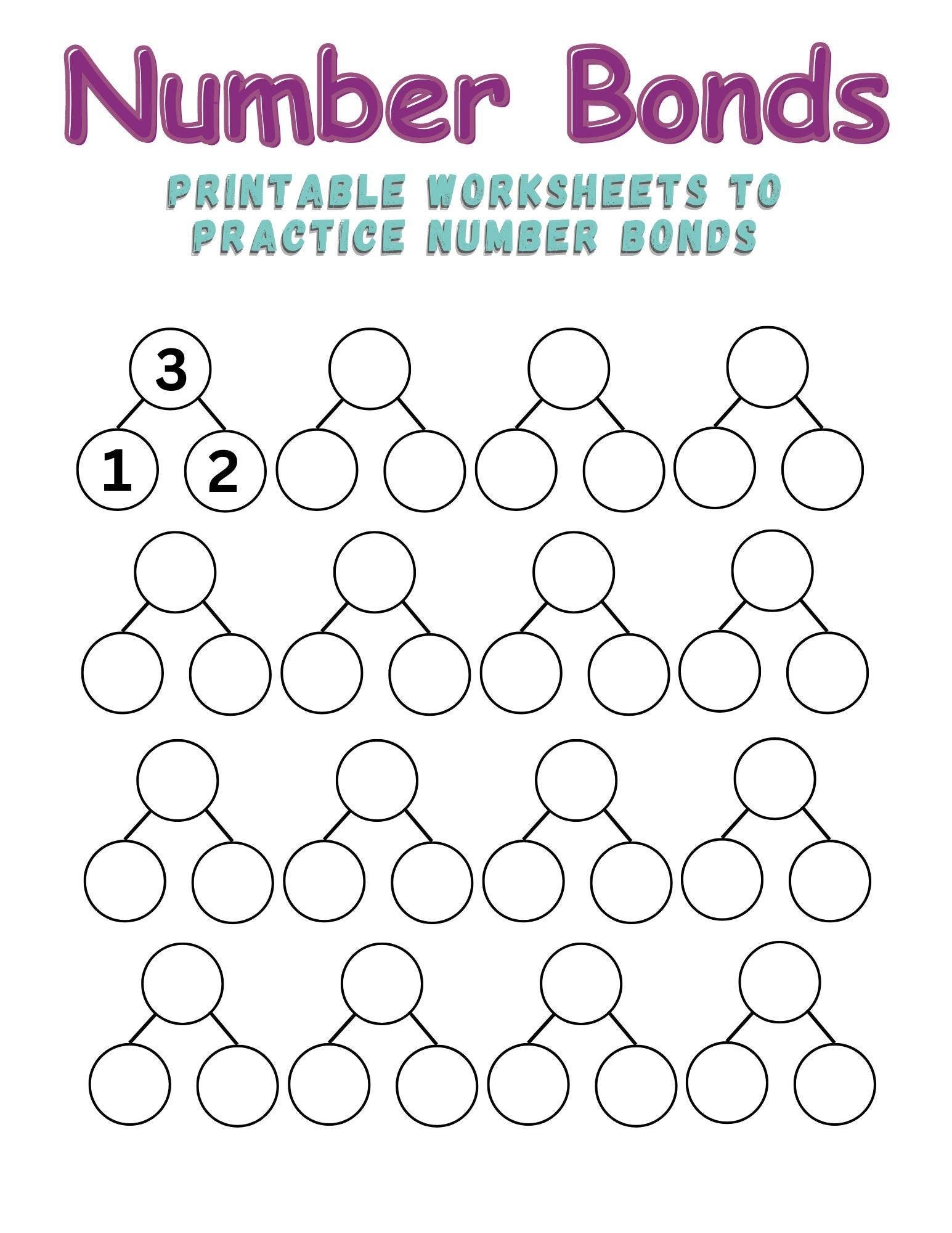 Number Bonds Blank Worksheets Kindergarten First Second Grade Math 