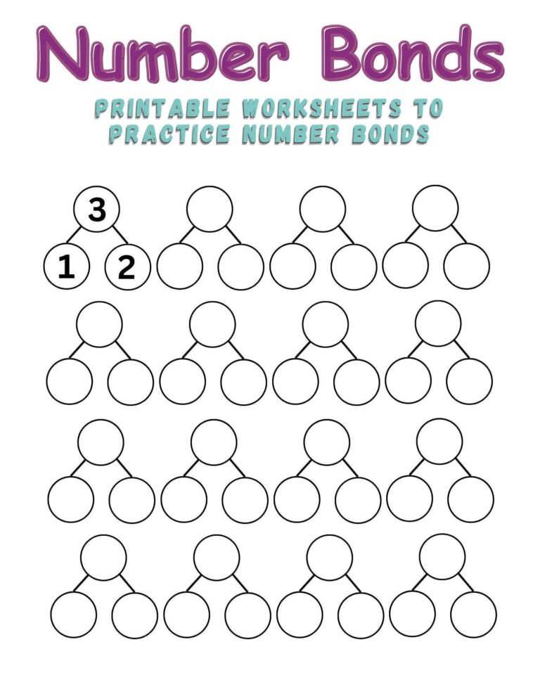Number Bonds Blank Worksheets Kindergarten First Second Grade Math 