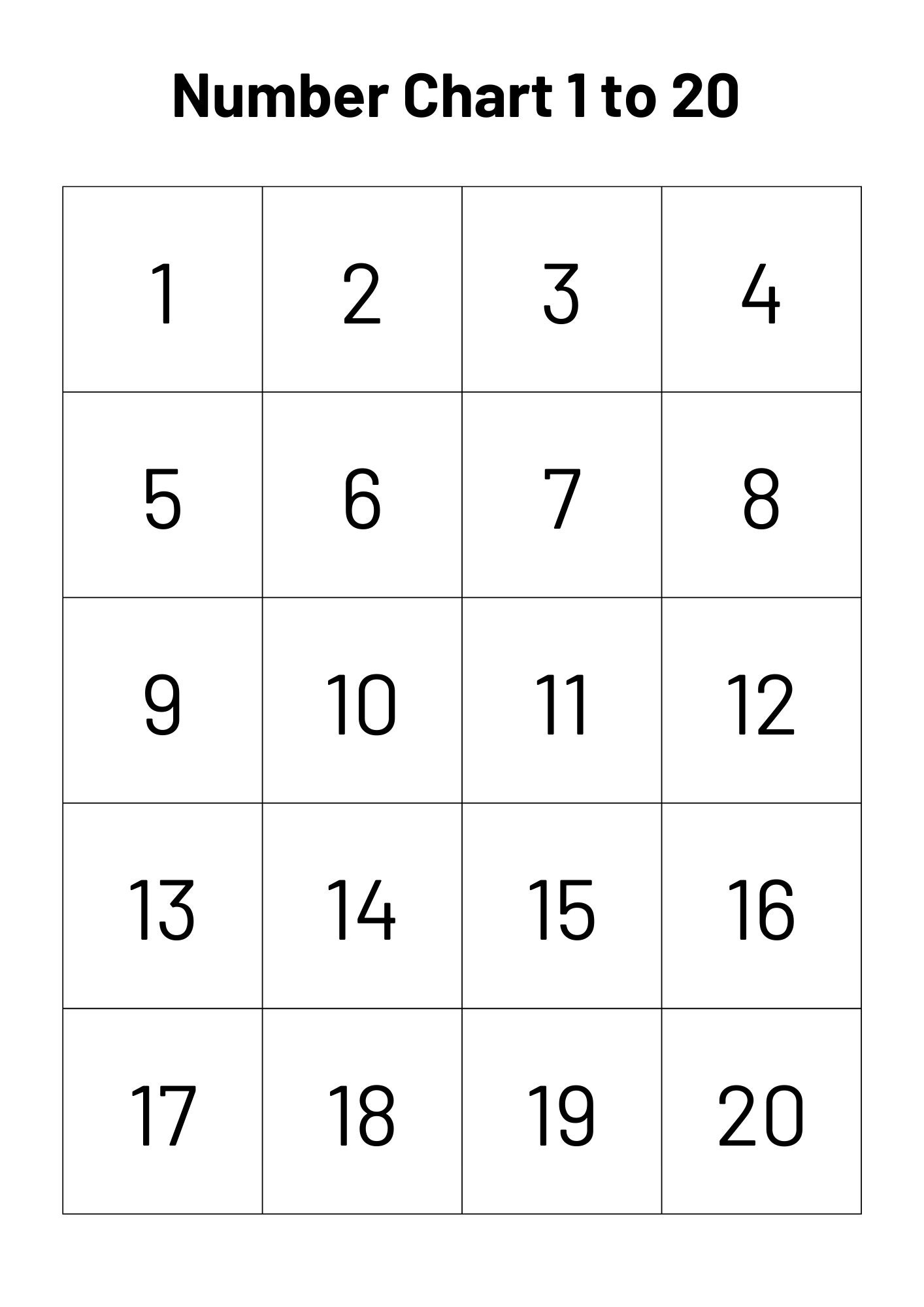 Number Chart 1 20 Numbers 1 To 20 Printable Numbers And Counting Math Printables Count To 20 Printable Math Resources Numeracy Etsy