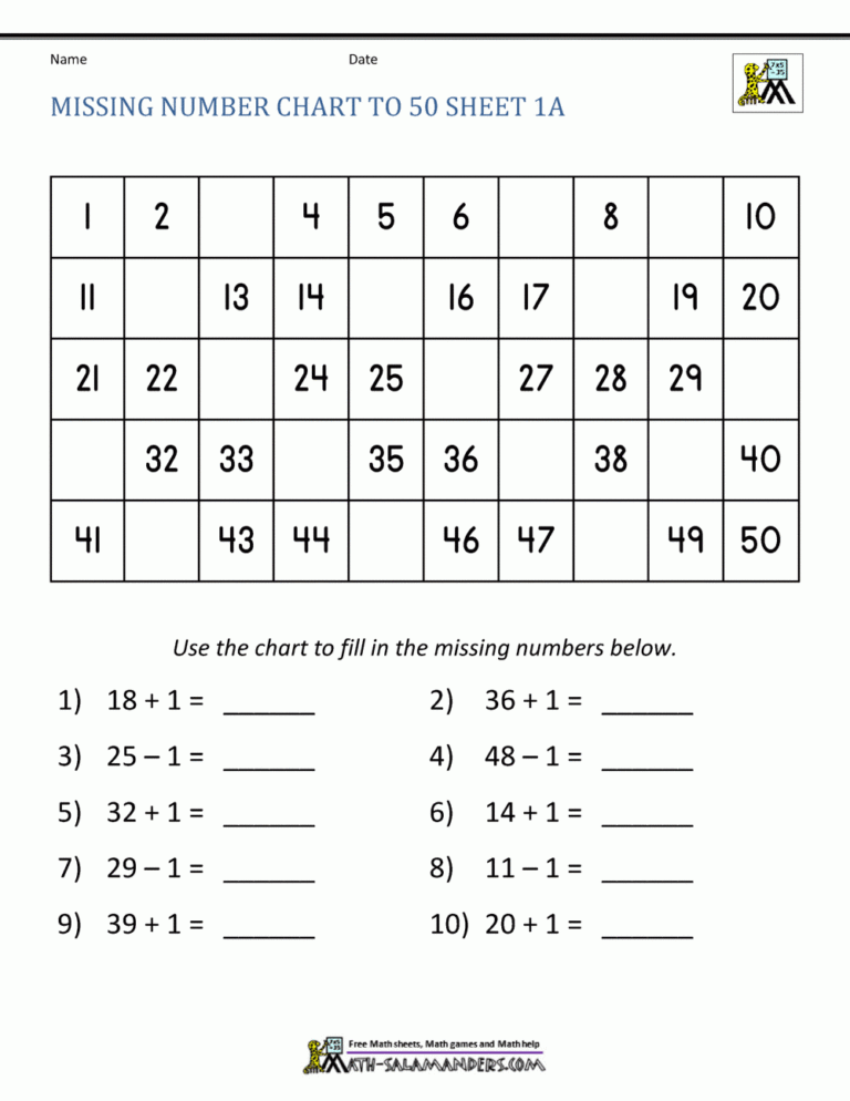 Number Chart To 50