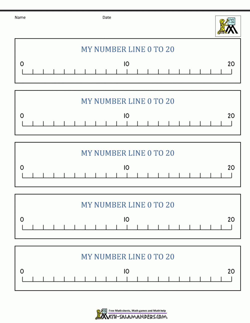 Number Line 0 To 20 Printables